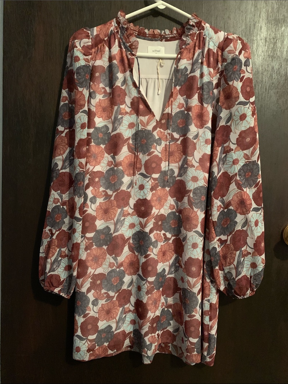 Wilfred Floral Tie-Neck Blouse in Rust, Slate & Cream